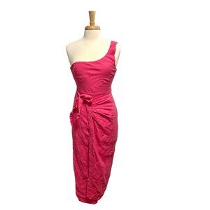 Free People Linen Blend One Shoulder Wrap Midi Dress Textured Pink size XS